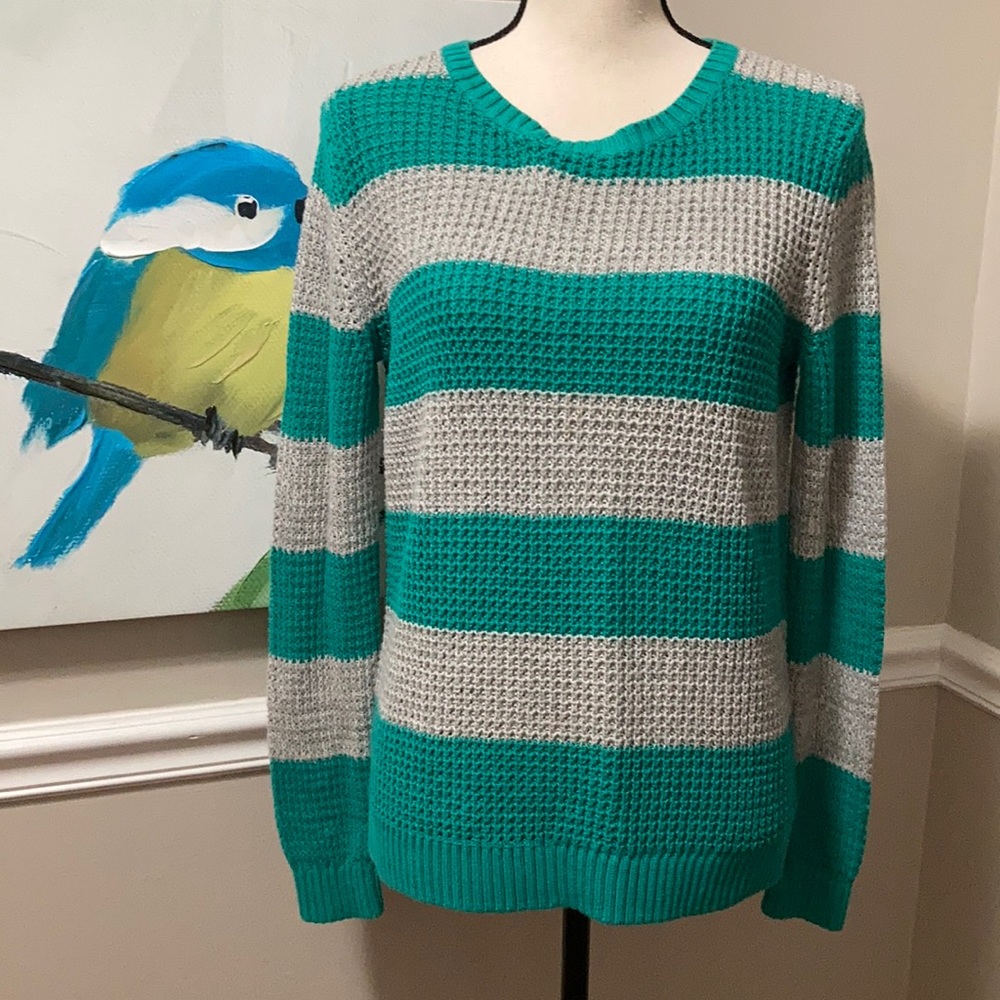 Teal and gray sweater, L